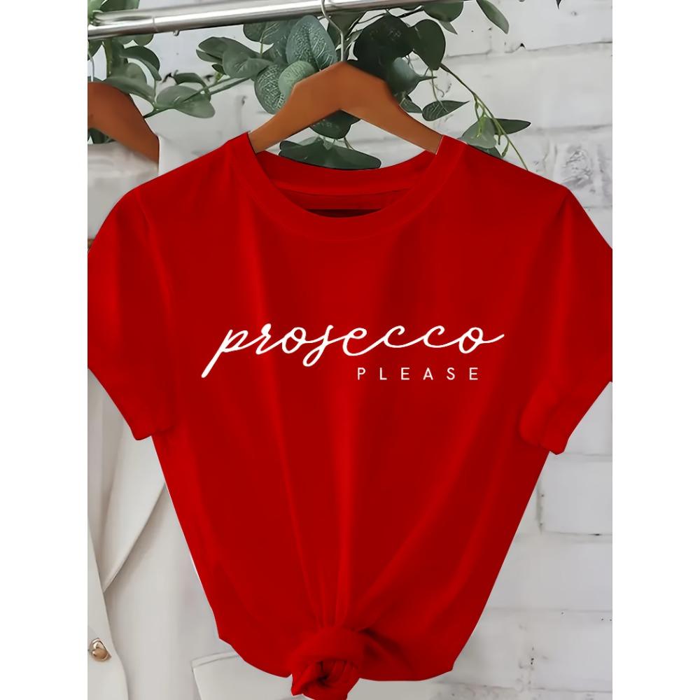 Primavera Estate Comoda Abbigliamento Prosecco Donna Grafica Casual Girocollo Manica Corta T-Shirt per