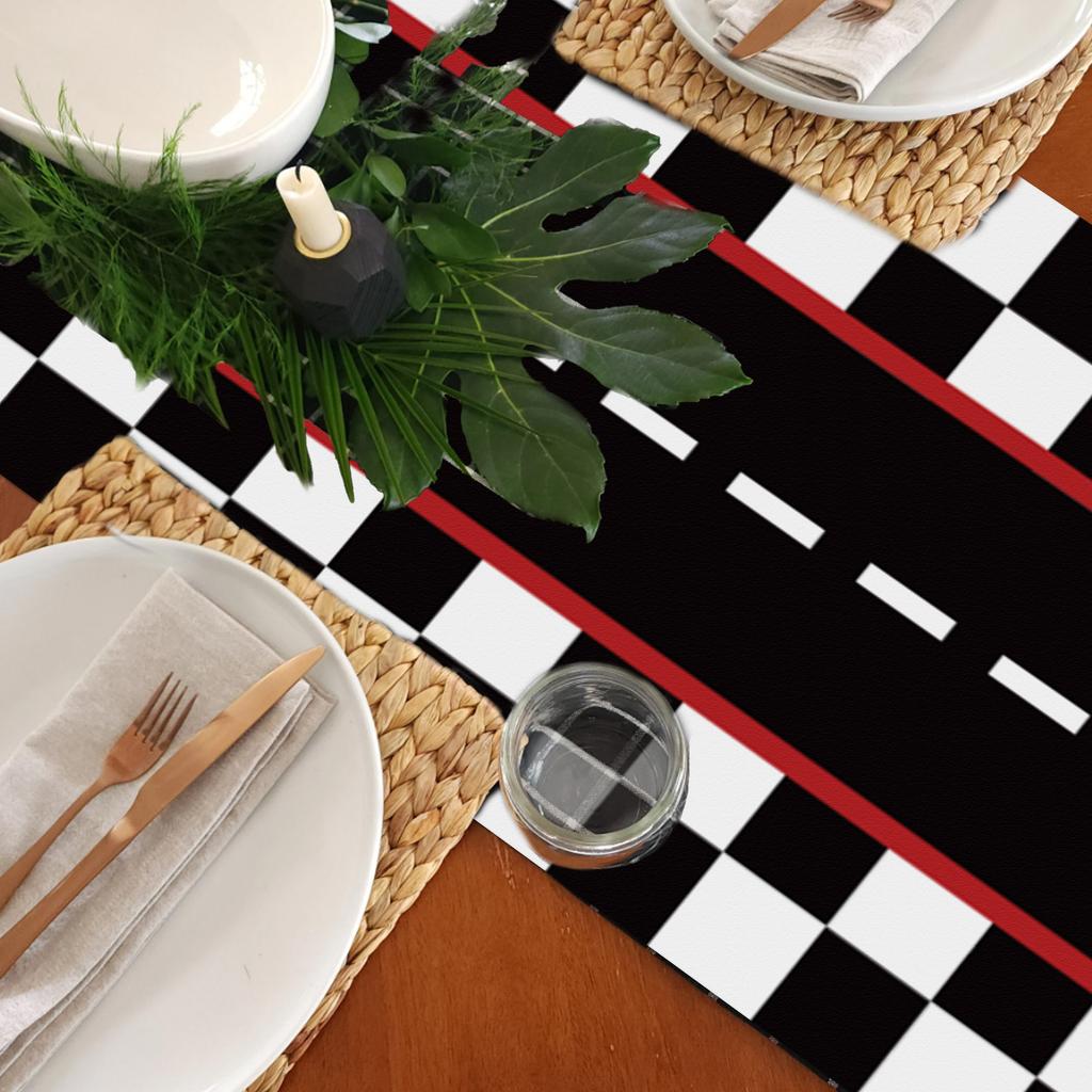 Racing Car Table Runners Car Party Decoration Black Checkered Flag Disposable Tablecloth for Race Theme Birthday Party Supplies