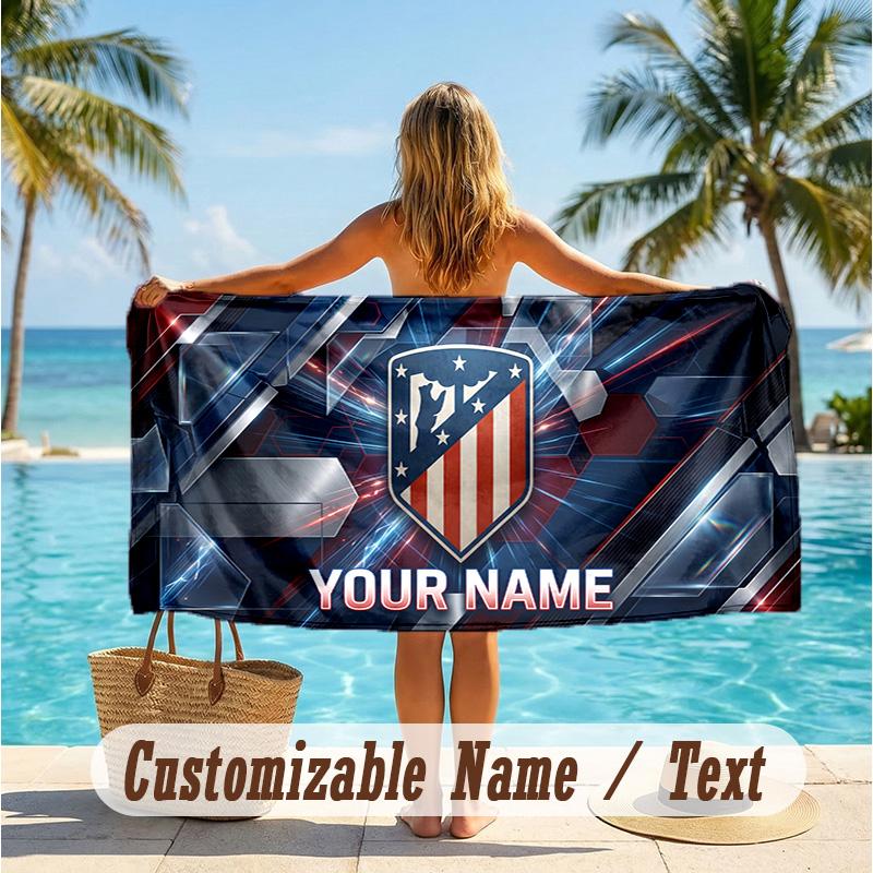 Custom Text Beach Towel, Soft Absorbent Swimming Multi-use TowelAtletico Madrid FC