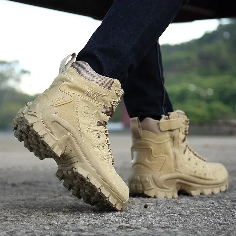 2025Winter Men Outdoor Boots Combat Men's Ankle Boots Tactical Large Casual Shoes Men's Work Safety Shoes Motorcycle Boots