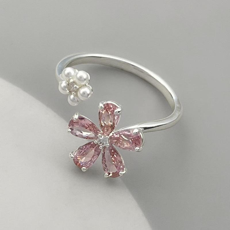 Ins Style Jewelry Ring Light Luxury Women s Three-dimensional Simple Pink Zircon High-quality Live Index Finger Ring Douyin Explosion