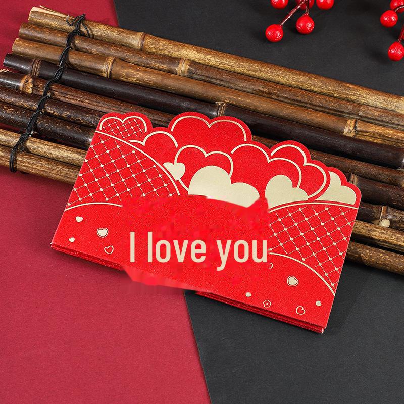 

3D складаний червоний конверт для особливих випадків: День народження, Валентина, весілля з креативним золотим тисненням Love you foldable bag, 6 card slots