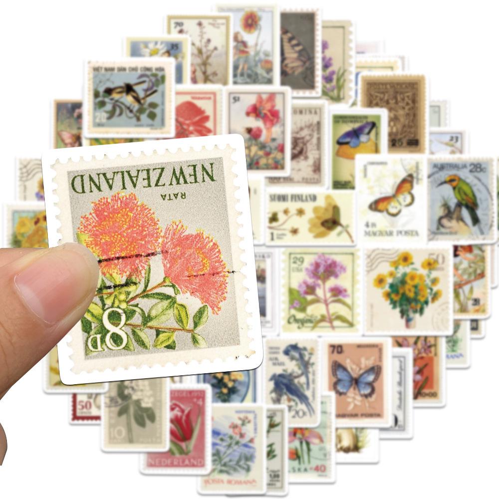 50pcs Vintage Plant & Butterfly Bird Sticker Set for Guitar, Notebook, Luggage - Waterproof Decor