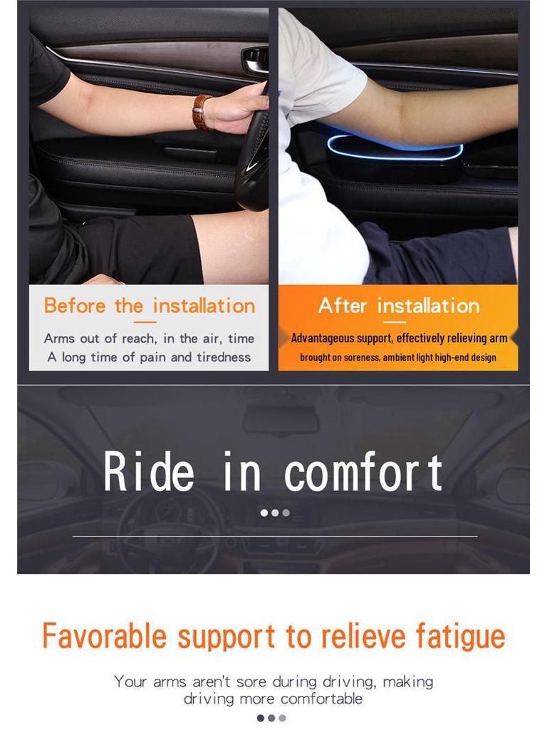 Universal Car Door Storage Box with Light: Left Elbow Rest and Armrest Pad