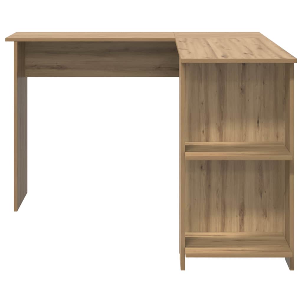 L Shaped Desk with Shelf Artisan Oak Finish 140 X 113.5 X 75 Cm