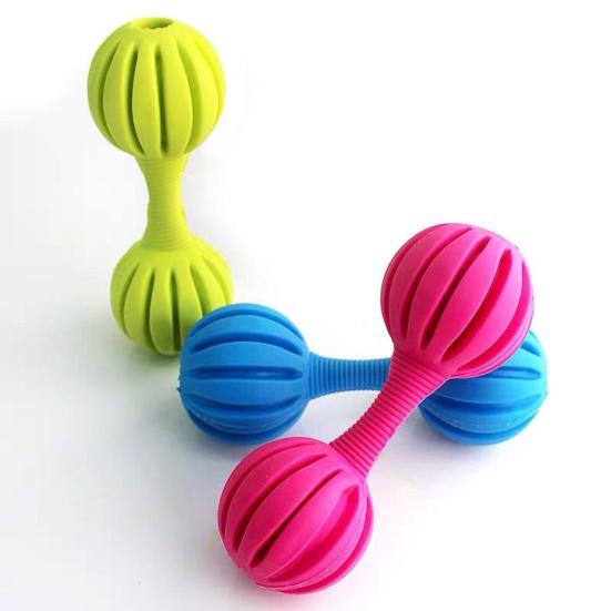 Dumbbell Dog Chew Toy with Bell Bite Resistant Boredom Stress Relief TPR Dumbbell Shape Puppies Toy Pet Teething Cleaning Interactive Toy