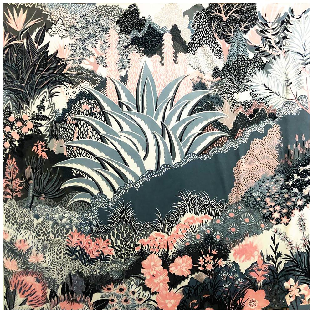 POBING Silk Scarf Women Large Shawls Plant Garden Stoles Square Bandana Luxury Kerchief Hijabs Scarf Female Foulards 130CM