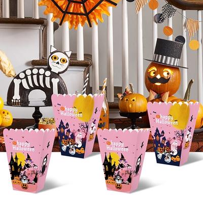 12 unidades Caixa Rosa de Pipoca e Batatas Fritas para Decoração de Festa de Halloween, Caixa Descartável para Lanche de Halloween, Talheres de Festa de Halloween