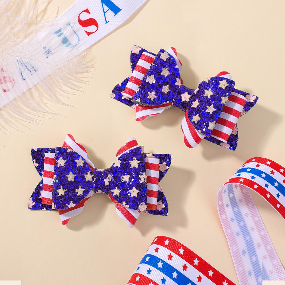 2pcs Independence Day Hair Bows Clips for Kid Girls Glitter Star Barrettes Hairpin Party Headwear Children Hair Accessories