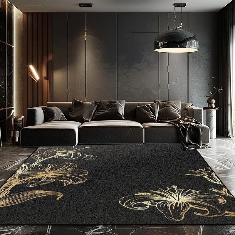 European Style Luxury Black Golden Carpet for Living Room Dark Toned Decoration Washable Large Rugs Bedroom Bedside Non-slip Mat