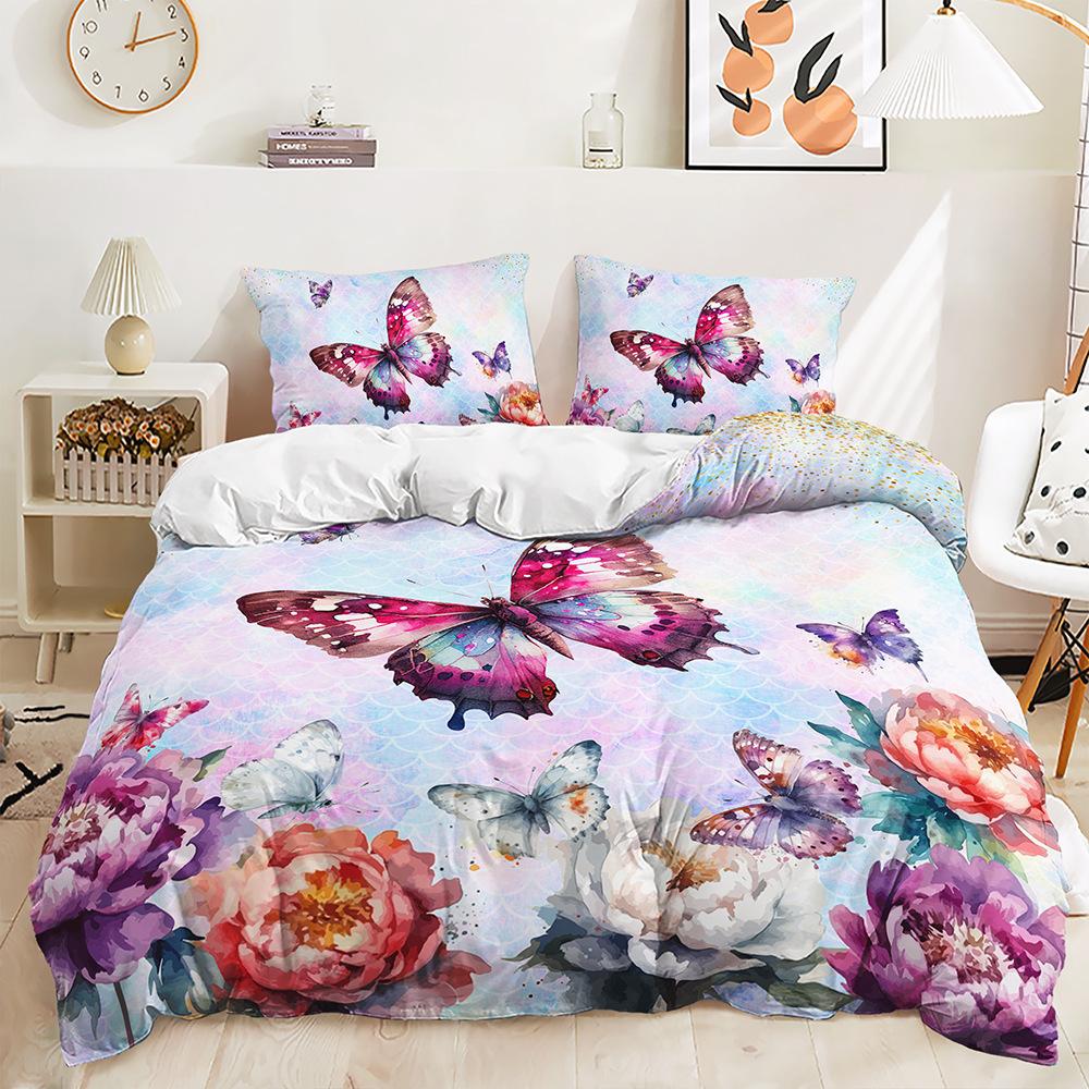 

Butterfly Mushroom Flower Digital Printing Duvet Set Three-Piece Bedding Set 135 * 200 (two-piece set)