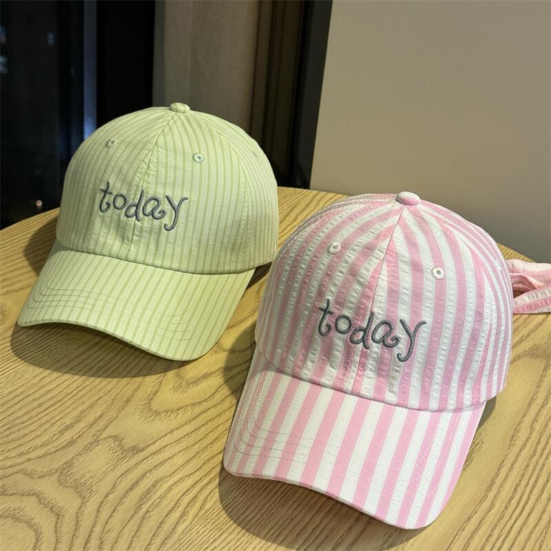 Striped letters embroidery straps bow cap women's spring and summer small fresh and breathable sunshade baseball cap
