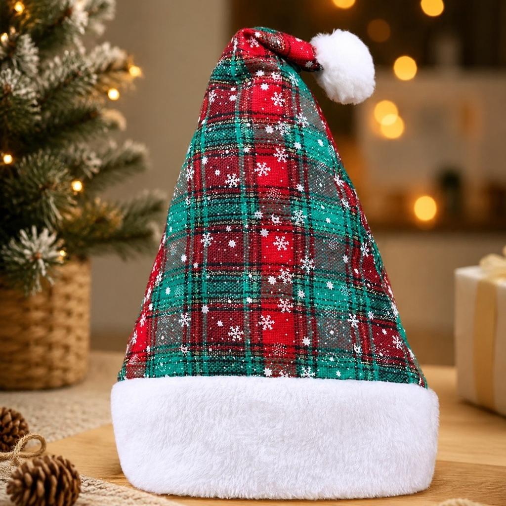 Christmas Plaid Fabric Hat Multicolor Sequin Party Accessory for Adults and Kids