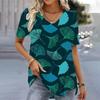 Casual Versatile Plant Pattern Short Sleeve V-Neck T-Shirts Women’s