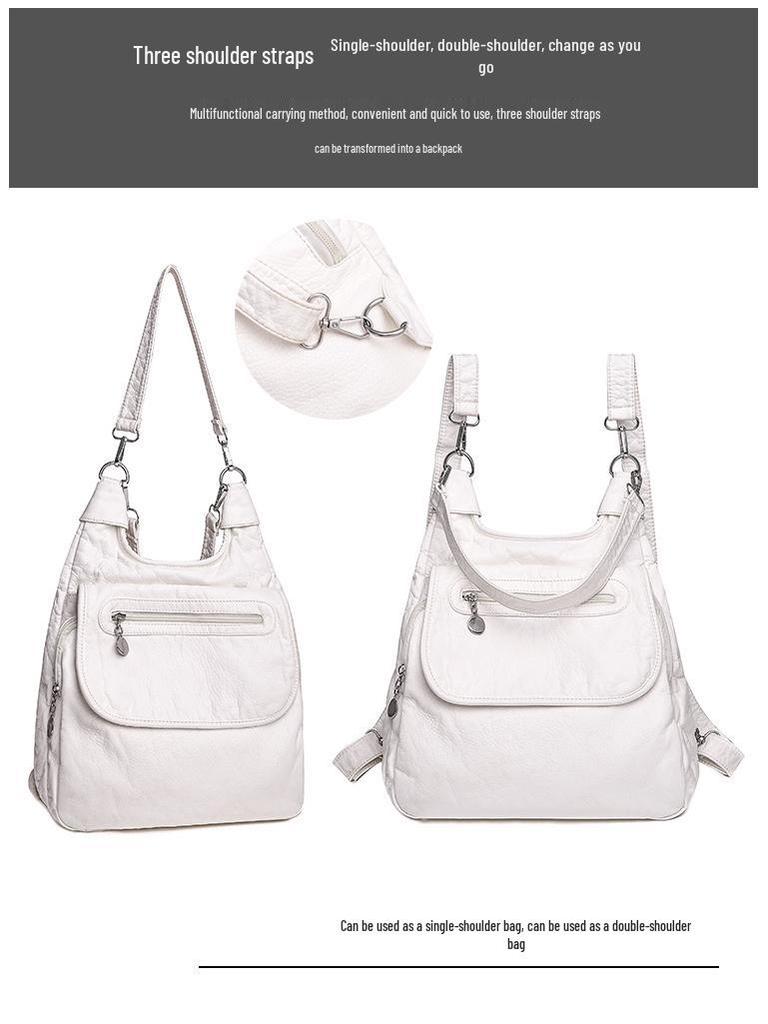 Damen Handtasche mit großer Kapazität aus gewaschenem weichem Leder, Umhängetasche, koreanischer Stil, vielseitiger Rucksack