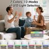 Despertador de Rádio de Cabeceira, Despertador com Carregamento Sem Fio de 15W, Alto-falante Bluetooth, Carregador Sem Fio, 13 Efeitos de Iluminação LED, Rádio FM, Carregamento USB