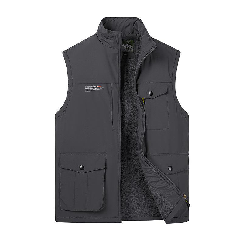 Male Autumn and Winter Middle-aged Outdoor Casual Velvet Warm Vest Worn on Both Sides
