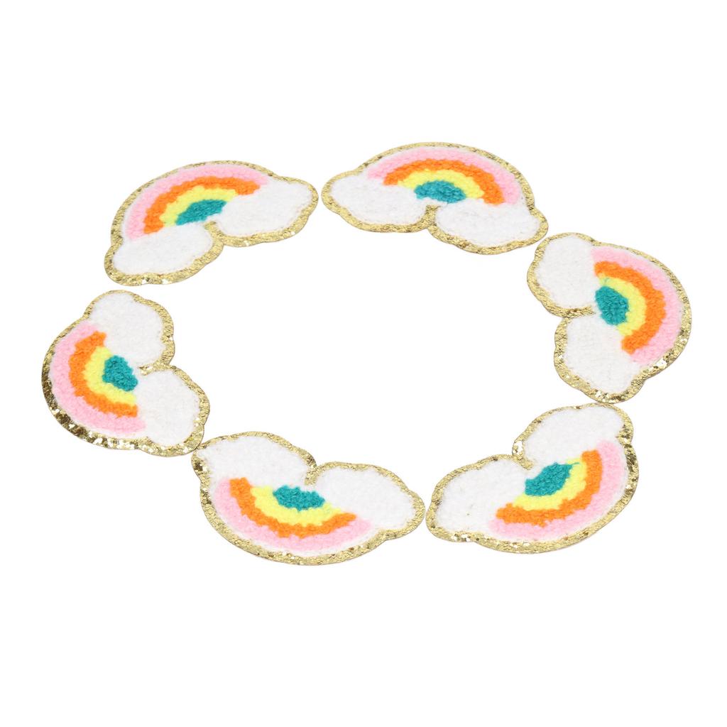 6 Pcs Rainbow Patches Bright Color Rainbow Cloud Pattern Cotton DIY Embroidery Iron On Clothing Patches