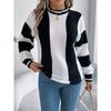 Autumn and Winter Casual Color-blocking Striped Lantern Long-sleeved Pullover Sweater Women's Clothing
