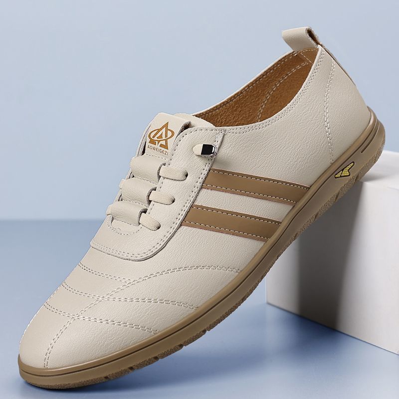 

Men s shoes new casual leather shoes soft sole one pedal lazy shoes men s fashion versatile business casual leather shoes 44 бежевый