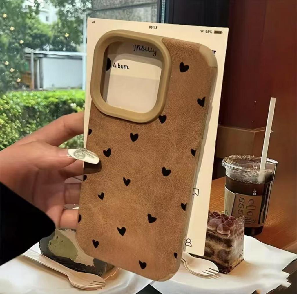 Heart Design iPhone Case for Models 12-16, Sheepskin Finish