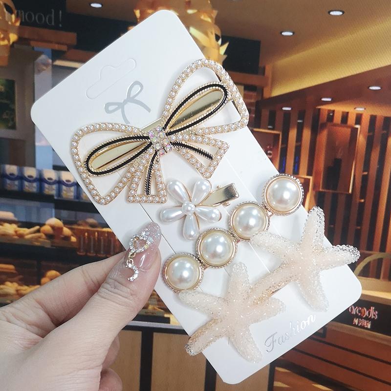 Korea Shiny Crystal Hair Clip Set Fashion Hair Accessories  Trend For Women Girl Pearl Rhinestone Hairpin Side Clip For Hair