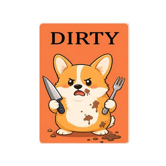 Heavy Duty Magnetic Sign Clean Dirty Dishwasher Magnet, Acrylic Cartoon Animal Sign, Double-Sided & Magnet for Kitchen Decoration Double Sided