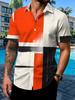 Plus Size Men'S Short Sleeve Shirt, Geometric Style Casual Short Sleeve Top, Color Block Element Oversized Men'S Athletic Short Sleeve Shirt, Orange