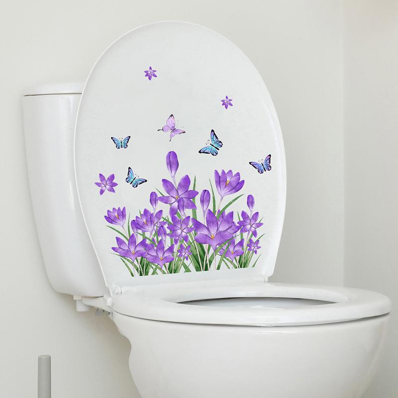 Autocolant de Perete cu Fluture și Floare Violetă Decor Baie Toaletă Sufragerie Mobilier Decorațiuni Casă Decaluri Înfrumusețează Autoadeziv Mur