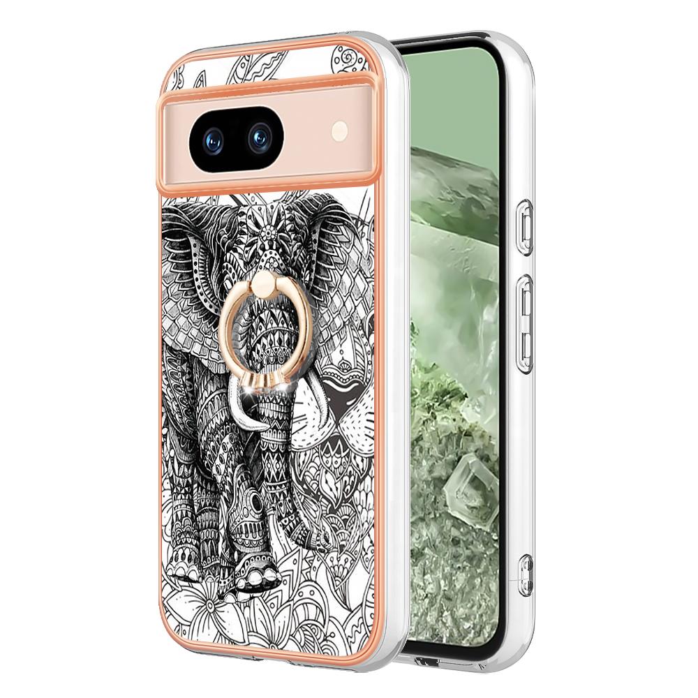 

YB IMD Series-20 Style D for Google Pixel 8a Soft TPU Plating Case Kickstand Phone Cover Totem Elephant