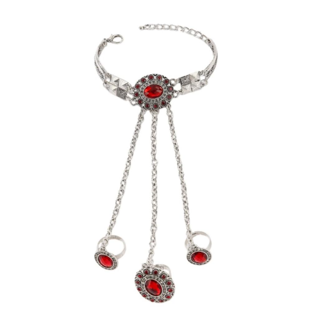Vintage Jewelry Geometric Silver Alloy Red Ruby Womens Bracelet With Crystallized Design For Travel Gift