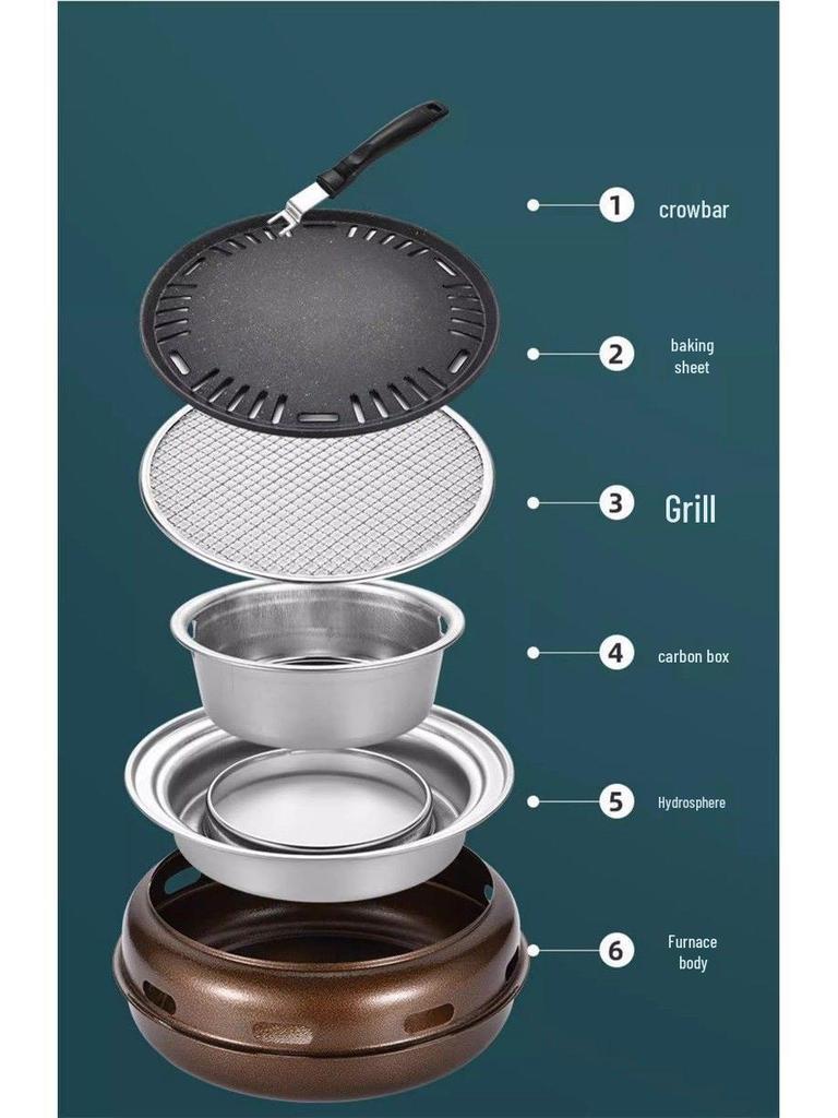 Korean Smokeless Charcoal Grill: Round Table Metal Iron BBQ & Tea Brewing Stove for Outdoors
