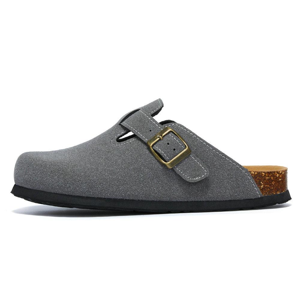 Fashion Men's Shoes Baotou Cork Men's Slippers Cowhide Men's Women's Half Slippers for Winter Big Size 35-45