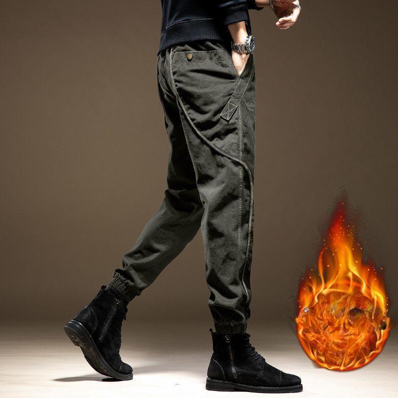 Winter Fleece-lined Casual Cargo Pants Plush Loose Fit Straight Leg Men's Pants Fashion Style Trendy Sports Trousers