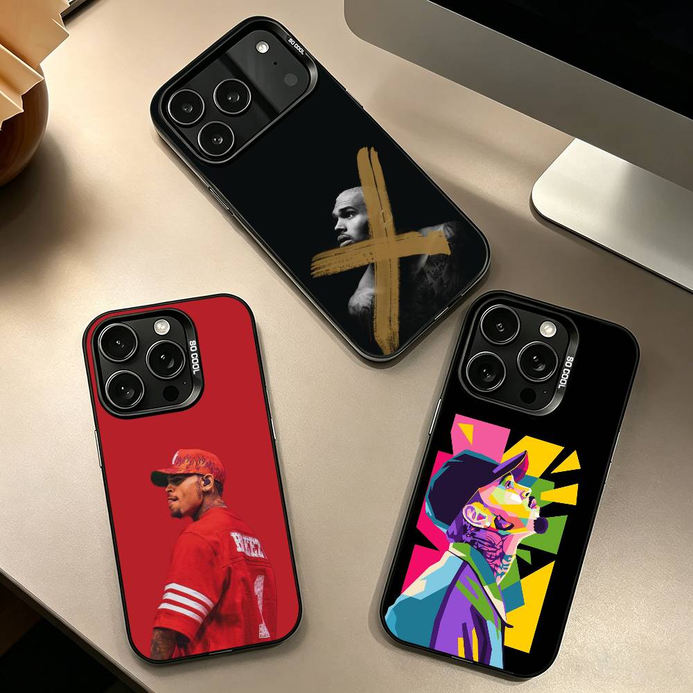 Singer C-Chris Brown R&B Phone Case For iPhone 17,16,15,14,13,12,11 Plus,Pro Max,XS,Colorful Silver Black Cover