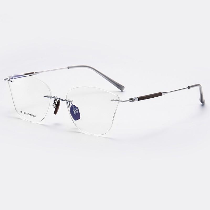 Frameless Sandalwood Glasses: Pure Titanium Butterfly Frames with Myopia-Ready Flat Lenses