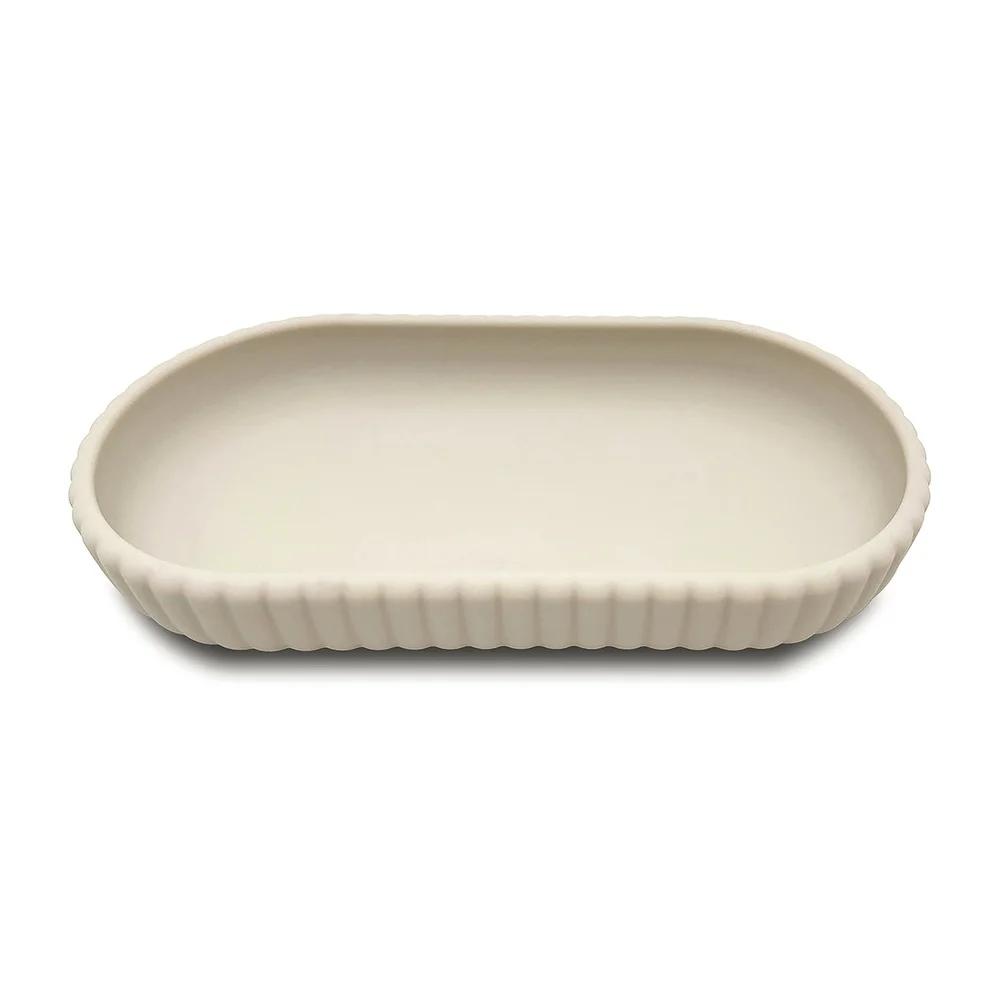 Rubberized Plastic Accessory Tray Ribbed Storage Organizer Bathroom Soap Toothbrush Jewelry Makeup Chic Durable Design