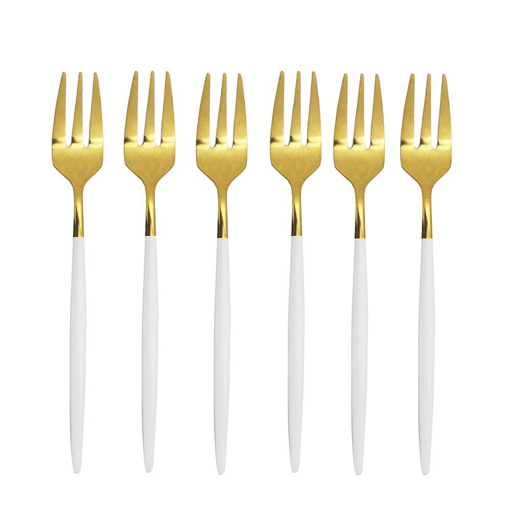 6Pcs Fruit Fork Stainless Steel Cake Forks White Gold Colourful Tea Fork Dinnerware Set Hotel Party Restaurant Supplies