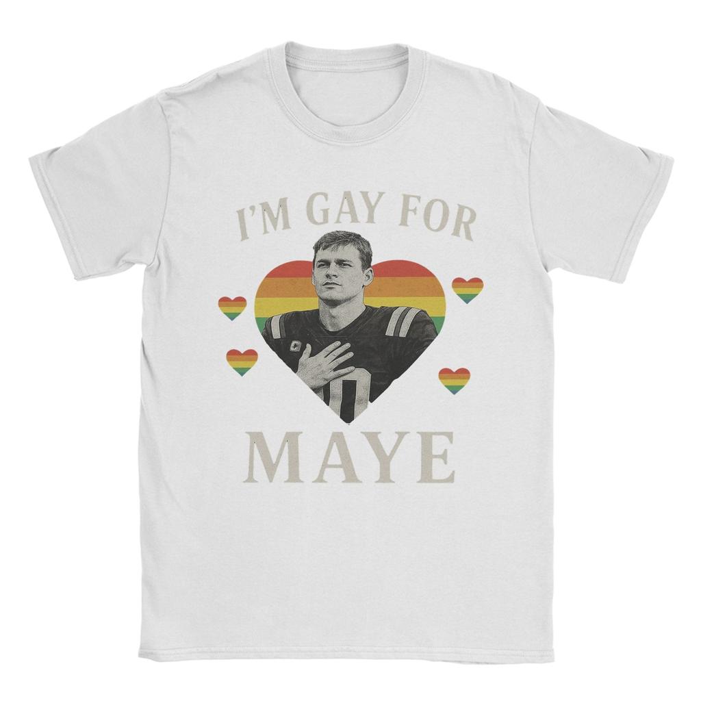 Mens TShirt I Am Gay For Maye Football Drake Maye Novelty Cotton Tee Shirt Short Sleeve T Shirts Crew Neck Clothes Unique