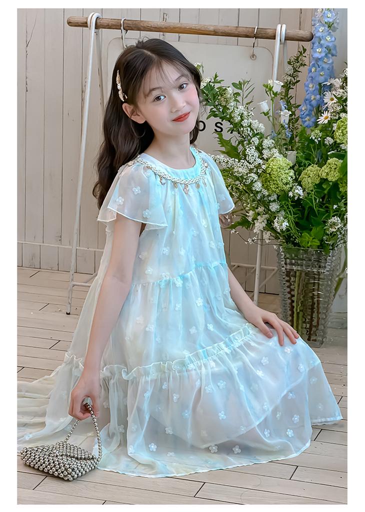 2026 New Girls' Sweet Dress Summer New Short Sleeved, Mid Length, Western-style Princess Dress Summer Cute Style