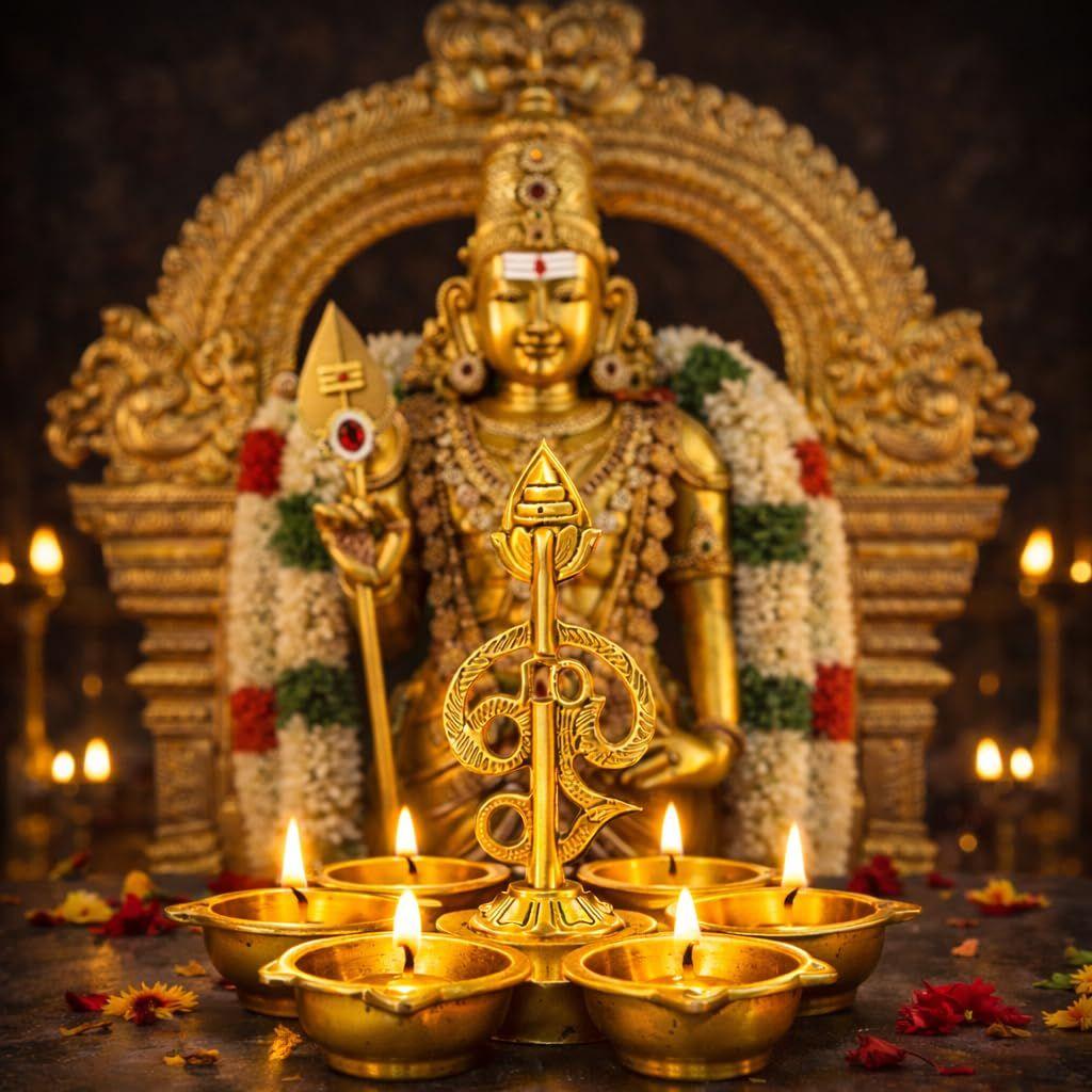 arumuga vilakku with vel and om for murugan | Pure Premium Brass Diya – sashti Pooja, karthigai deepam, skanda shasti