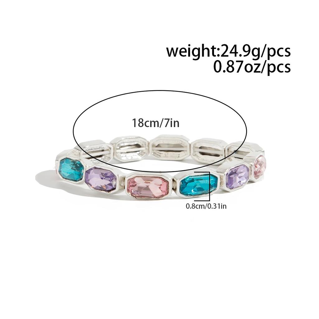 New Bohemia Colorful Square Glass Drill Bangle Bracelet for Women Trendy Luxury Handmade Elastic Bracelets Y1K Jewelry New