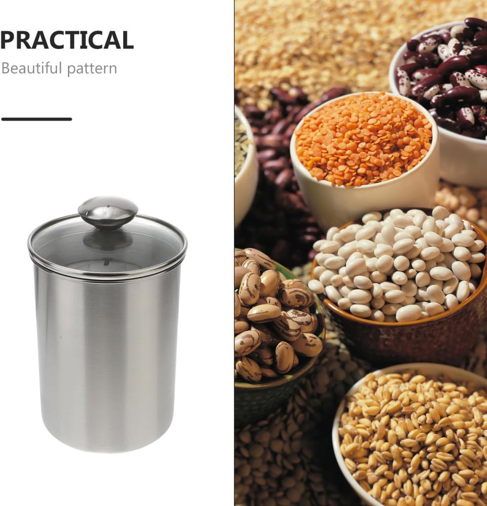 Stainless Steel Canister Jars with Glass Lid, 1750ml Kitchen Storage Containers for Tea, Flour, Sugar, Coffee Beans, Candy, Snac