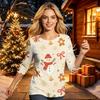 Women's Christmas Printed 3/4 Sleeve Neck Casual Blouse for Holiday Party