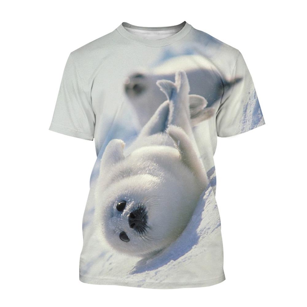 Cute Funny Animal Seal 3D Print Summer T-Shirts Men O-Neck Short Sleeve T shirt Casual Oversized Tops Streetwear Kids Clothing