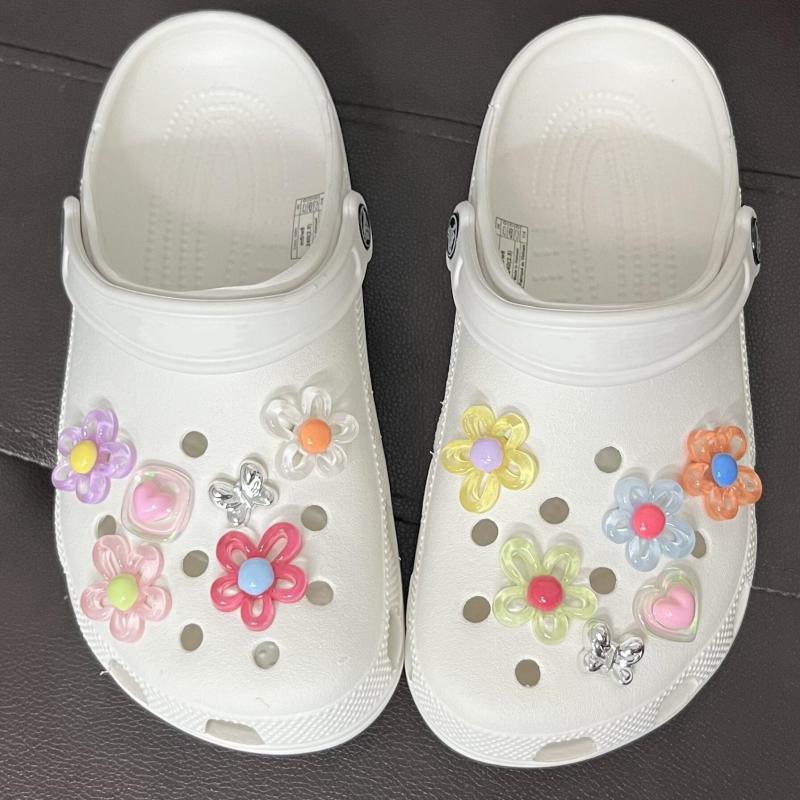 12Pcs Shoes Charms Removable Colorful Flower Butterfly Shoes Accessories For Girls Clogs Sandals Summer Shoes Decor Buckle Diy