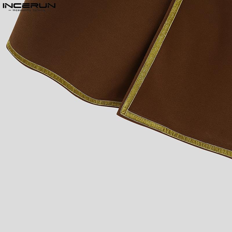 INCERUN Winter Men Lapel Neck Long Sleeve Stitching Open Front Long Woolen Cardigan Coats