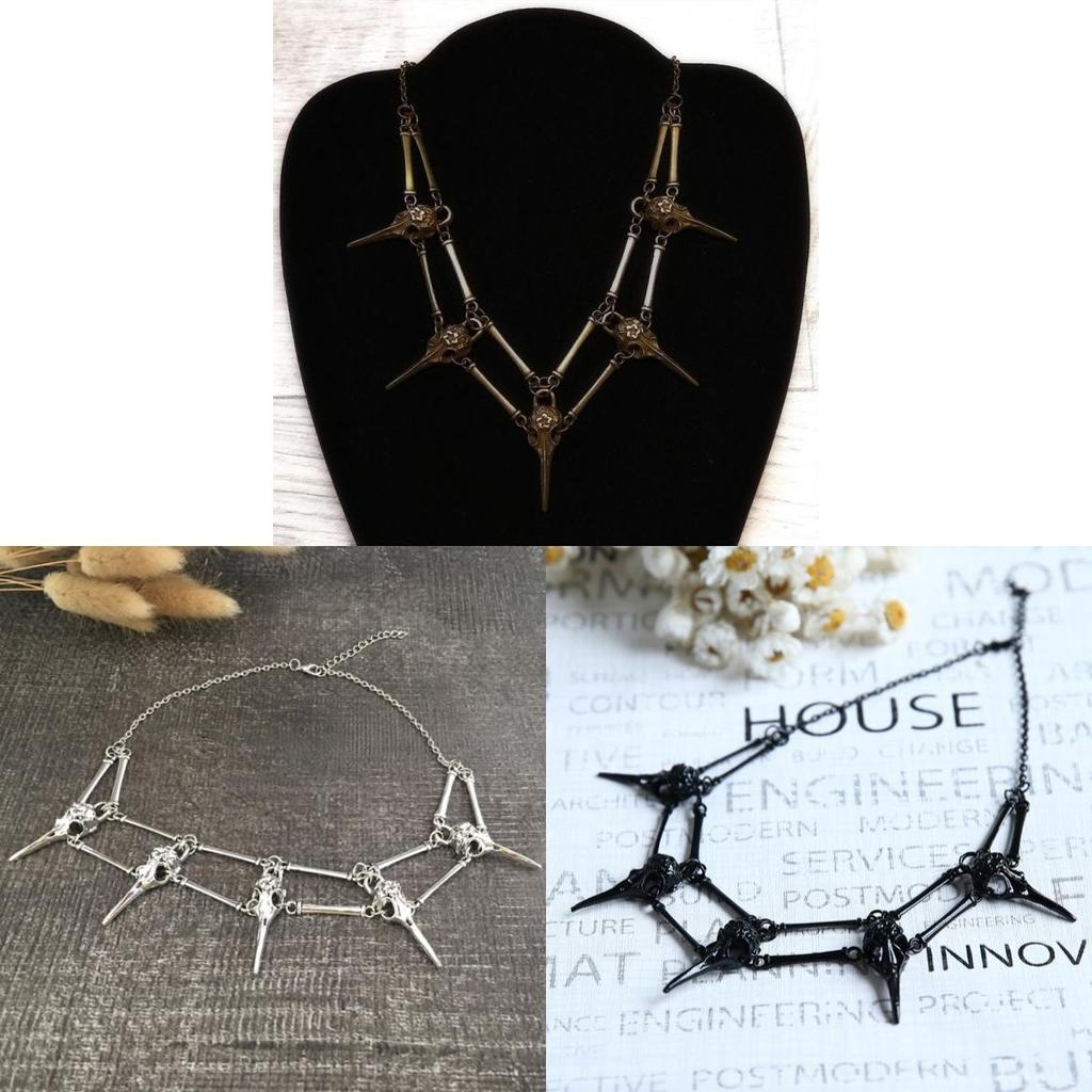 Gothic Bird Skull Necklace With Cross Chain For Women In Antique Style