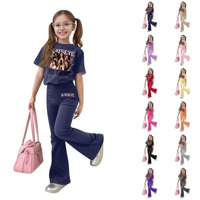 Lässiges Kurzarm-Outfit-Set mit Aufdruck für Mädchen