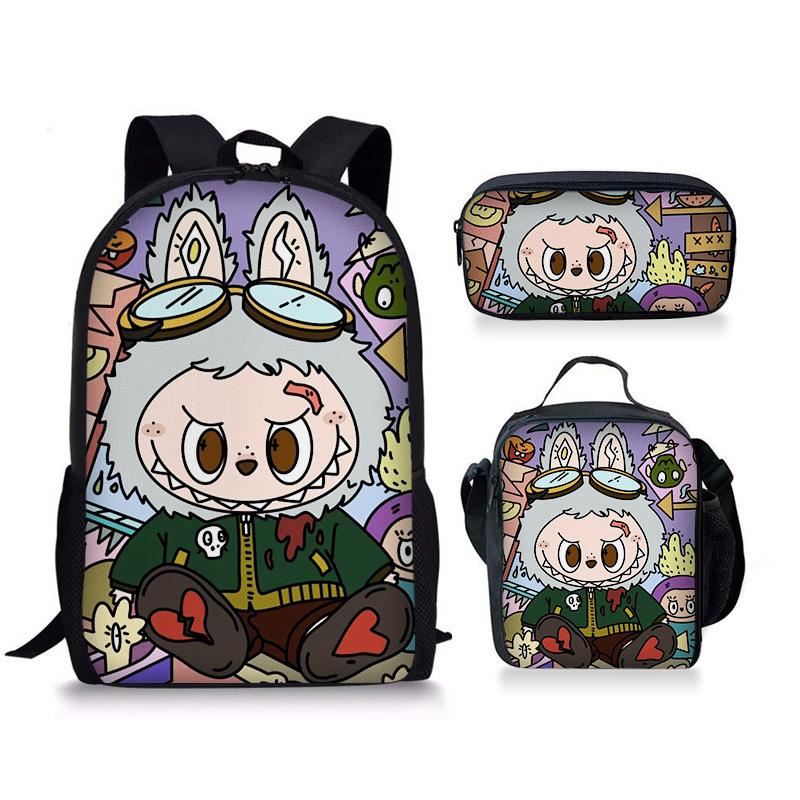 School bag new three-piece meal bag pencil bag student baby backpack cute versatile portable